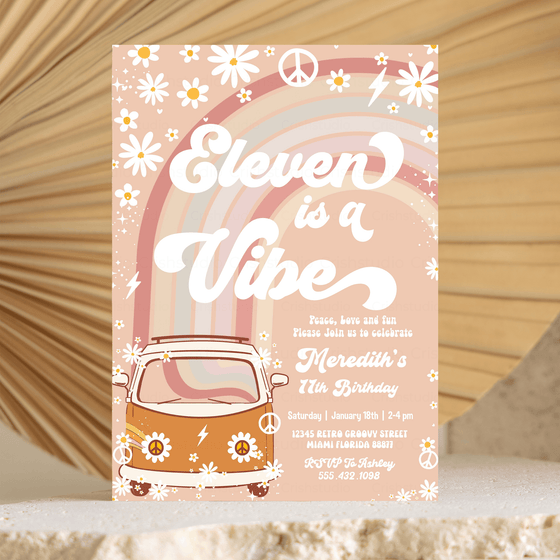 Editable Eleven Is A Vibe Birthday Invitation G611