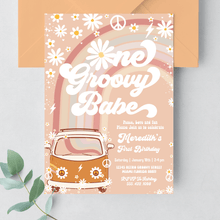  Editable One Groovy Babe Birthday Invitation G612