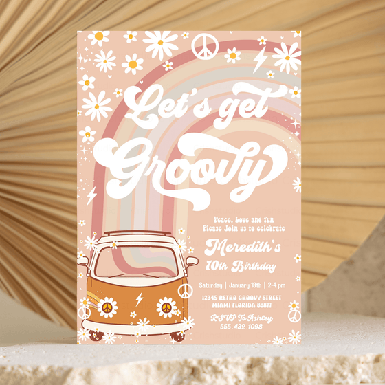 Editable Let's Get Groovy Birthday Invitation Hippie Van Editable Groovy Birthday G613