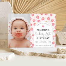  Editable Berry First Birthday Invitation Strawberry BF01