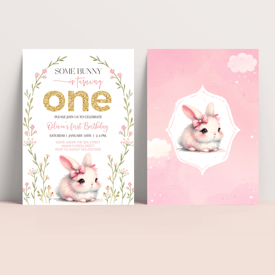 Editable Some Bunny Is One Birthday Invitation BU03