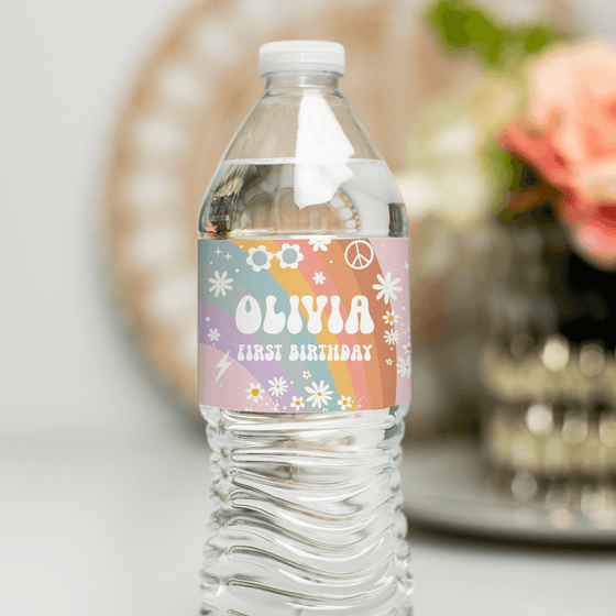 Editable Groovy ONE Water Bottle Labels G101