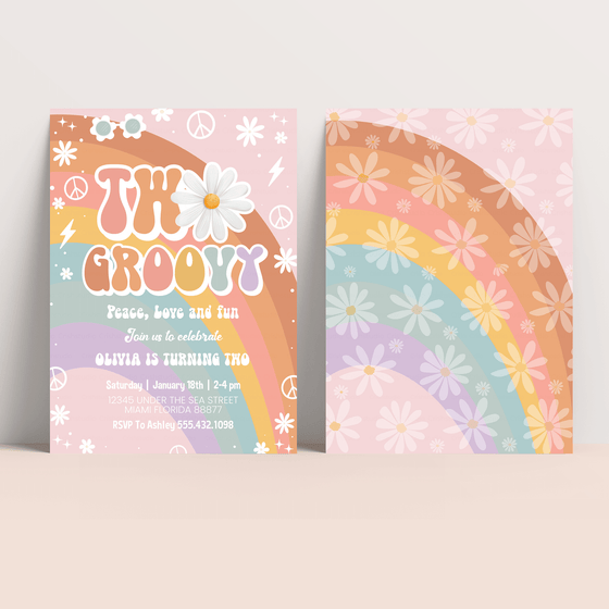 Editable Two Groovy Birthday Invitation G103