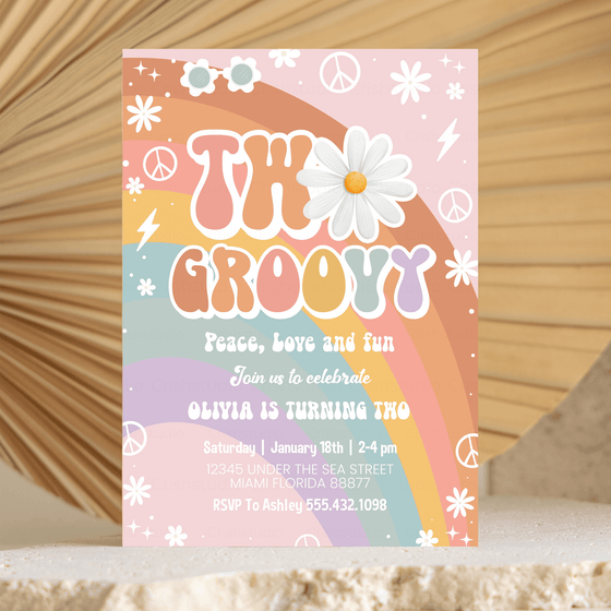 Editable Two Groovy Birthday Invitation G103