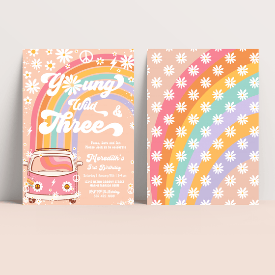 Editable Young Wild And Three Birthday Invitation G203