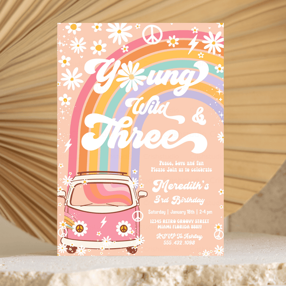 Editable Young Wild And Three Birthday Invitation G203
