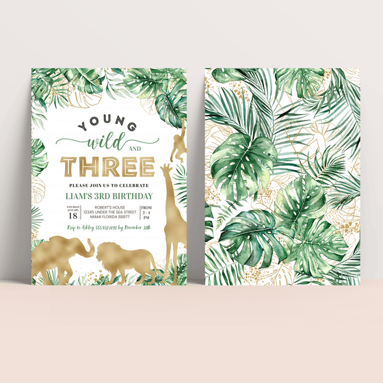 Editable Young Wild And Three Birthday Invitation J03