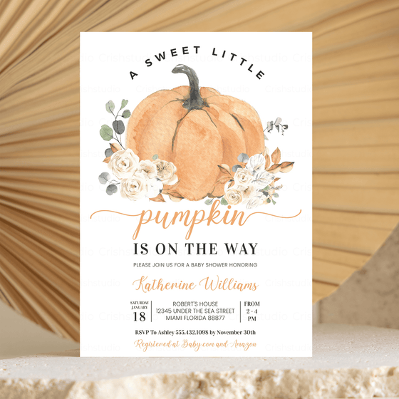 Editable Pumpkin Baby Shower Invitation P003