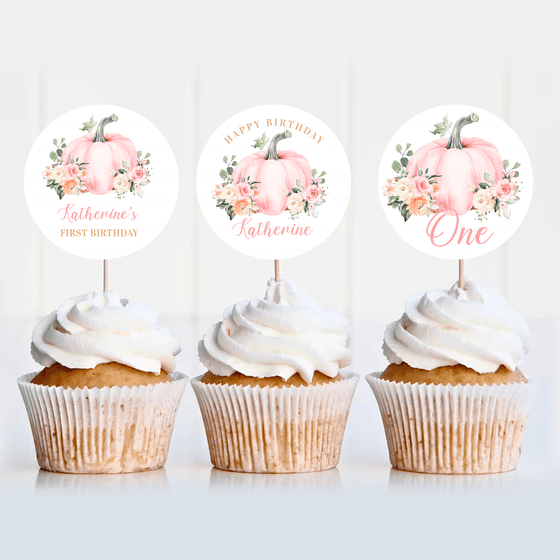 Editable Our Little Pumpkin Cupcake Toppers PB102