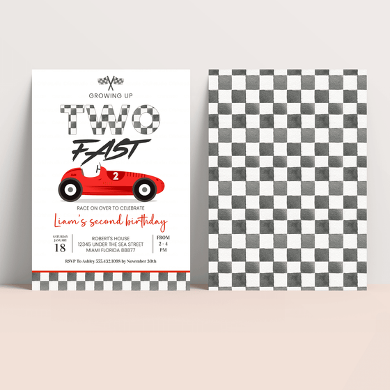 Editable TWO Fast Birthday Invitation R104