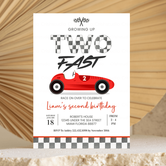 Editable TWO Fast Birthday Invitation R104