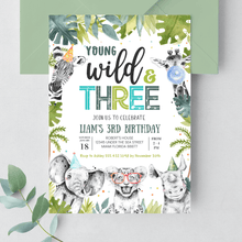  Editable Young Wild And Three Birthday Invitation S103