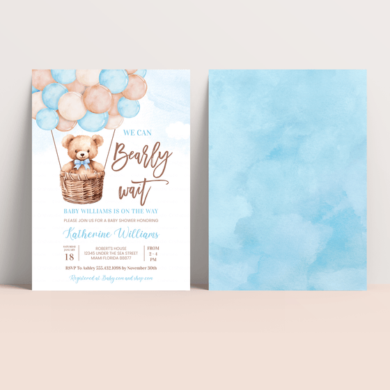 Editable We Can Bearly Wait Baby Shower Invitation T203
