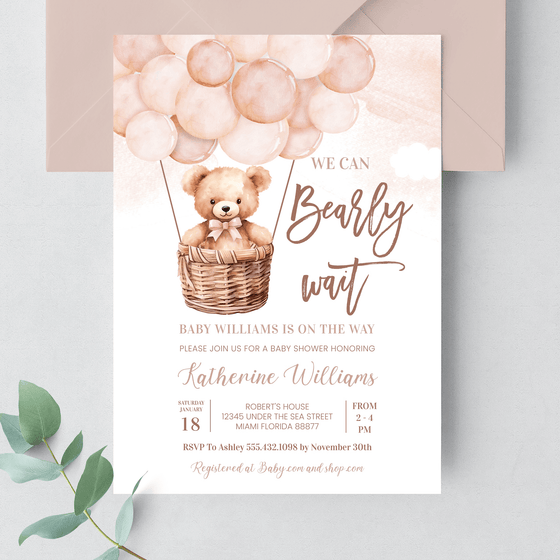 Editable We Can Bearly Wait Baby Shower Invitation  T403