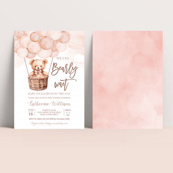 Editable We Can Bearly Wait Baby Shower Invitation  T403