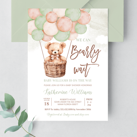 Editable We Can Bearly Wait Baby Shower Invitation T503