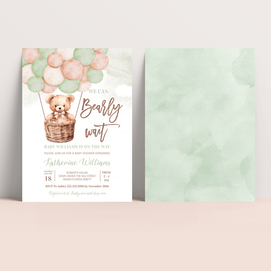 Editable We Can Bearly Wait Baby Shower Invitation T503