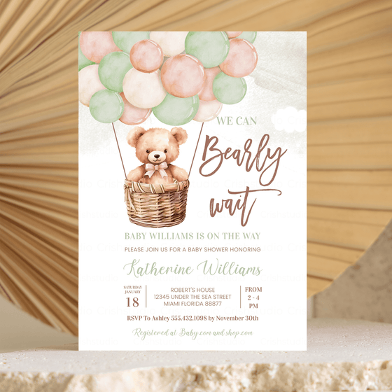 Editable We Can Bearly Wait Baby Shower Invitation T503