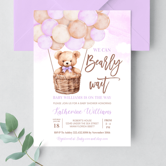Editable We Can Bearly Wait Baby Shower Invitation T603