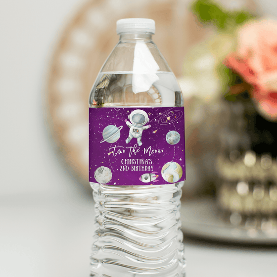 Editable Two The Moon Water Bottle LabelsTM02