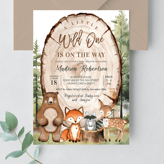 Editable Woodland Baby Shower Invitation W104