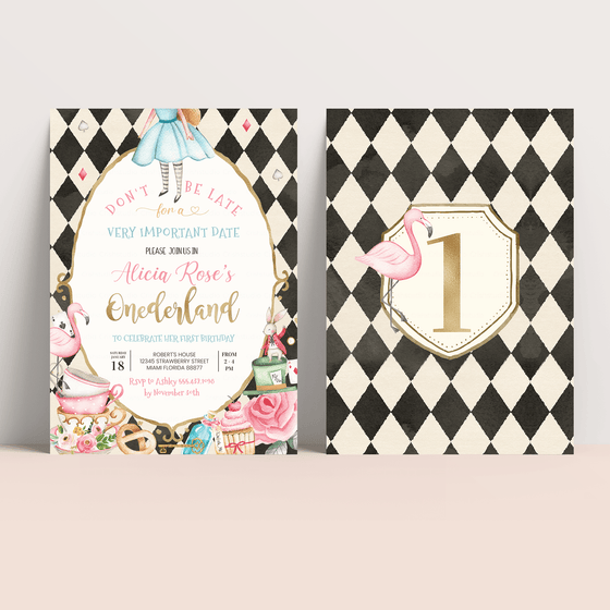 Editable Alice In Onederland Invitation A103