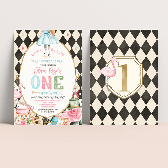 Editable Alice In Onederland Invitation A203