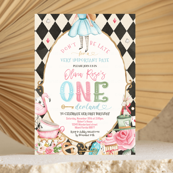 Editable Alice In Onederland Invitation A203