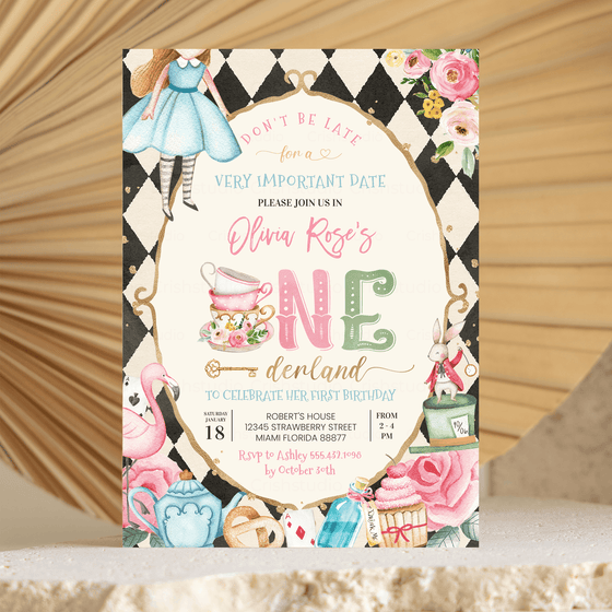 Editable Alice In Onederland Invitation A603