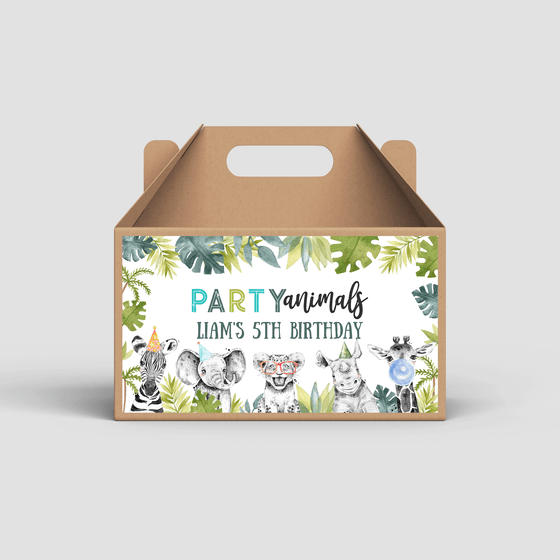 Editable Party Animals Birthday Box Label S105