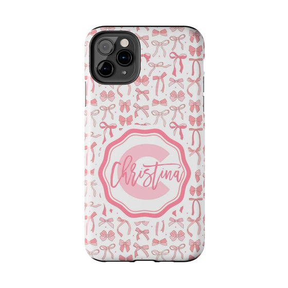 Personalized Tough Phone Case with Pink Bow Design - PC017