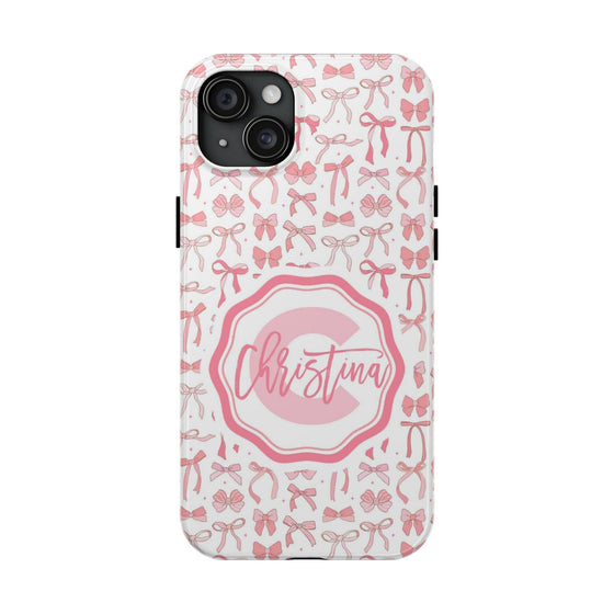 Personalized Tough Phone Case with Pink Bow Design - PC017