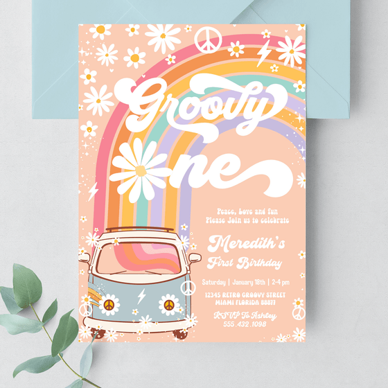 Editable Groovy One Birthday Invitation G701