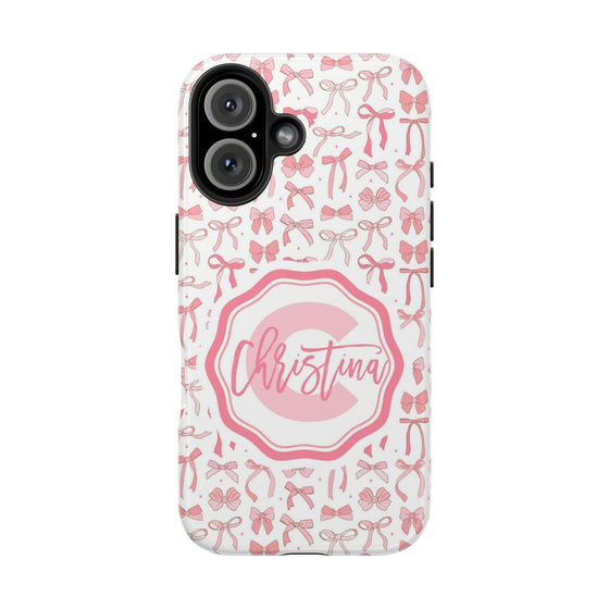 Personalized Tough Phone Case with Pink Bow Design - PC017