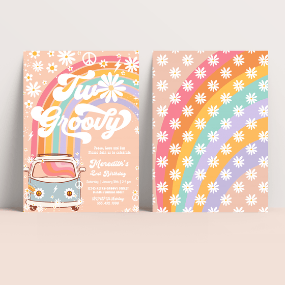 Editable Two Groovy Birthday Invitation G702