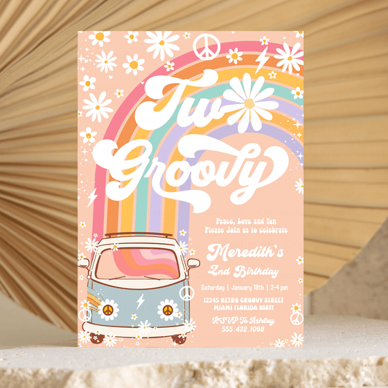 Editable Two Groovy Birthday Invitation G702