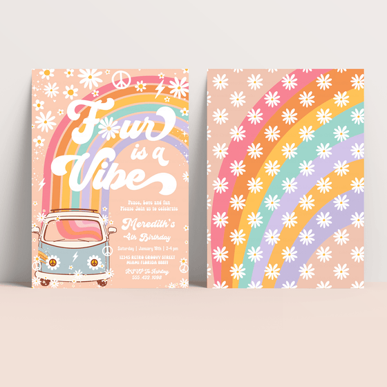 Editable Four Is A Vibe Birthday Invitation G704