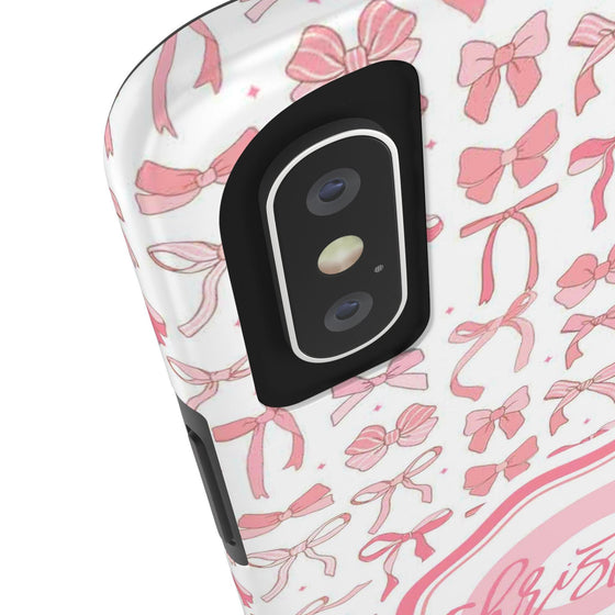 Personalized Tough Phone Case with Pink Bow Design - PC017