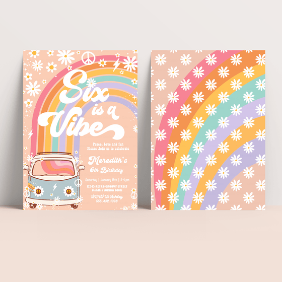 Editable Six Is A Vibe Birthday Invitation G706