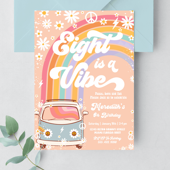 Editable Eight Is A Vibe Birthday Invitation G708
