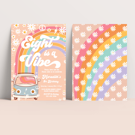 Editable Eight Is A Vibe Birthday Invitation G708