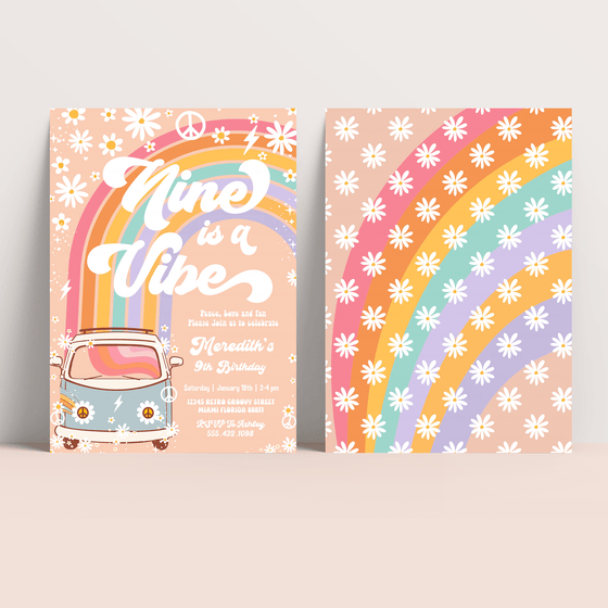 Editable Nine Is A Vibe Birthday Invitation G709