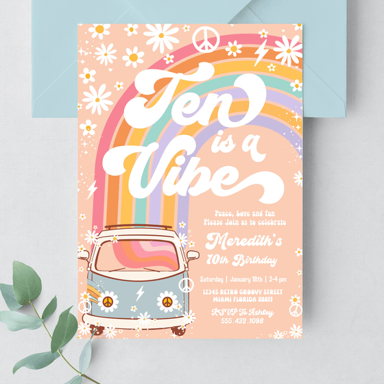 Editable Ten Is A Vibe Birthday Invitation G710