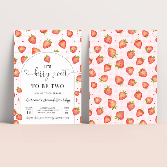 Editable Berry Sweet 2nd Birthday Invitation BF08