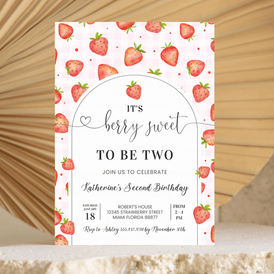 Editable Berry Sweet 2nd Birthday Invitation BF08