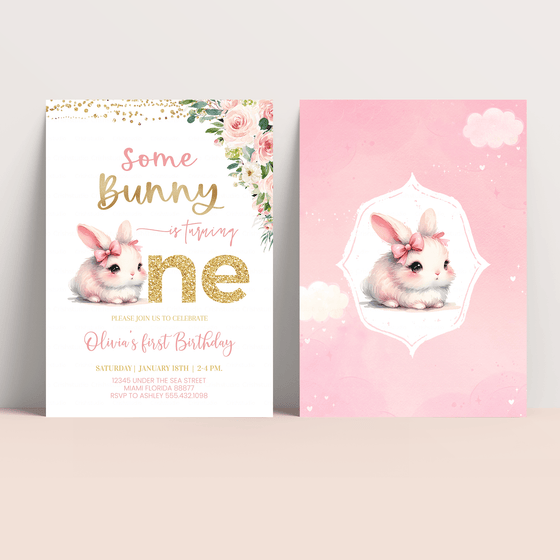 Editable Some Bunny Is One Birthday Invitation BU04