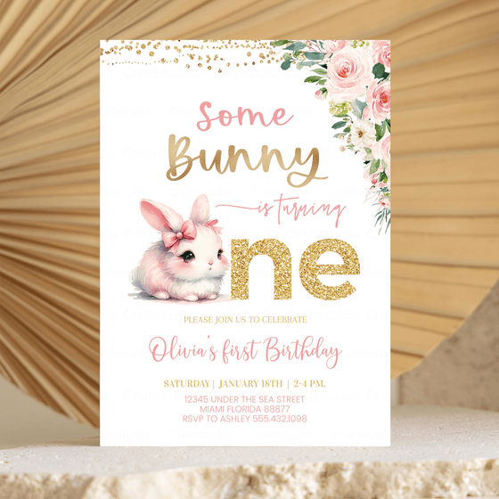 Editable Some Bunny Is One Birthday Invitation BU04