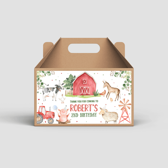 Editable Birthday Box Labels Farm F101