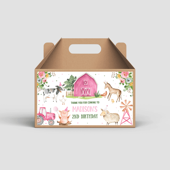 Editable Birthday Box Labels Farm F102