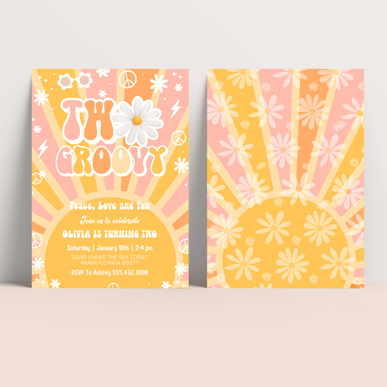 Editable Two Groovy Birthday Invitation G114